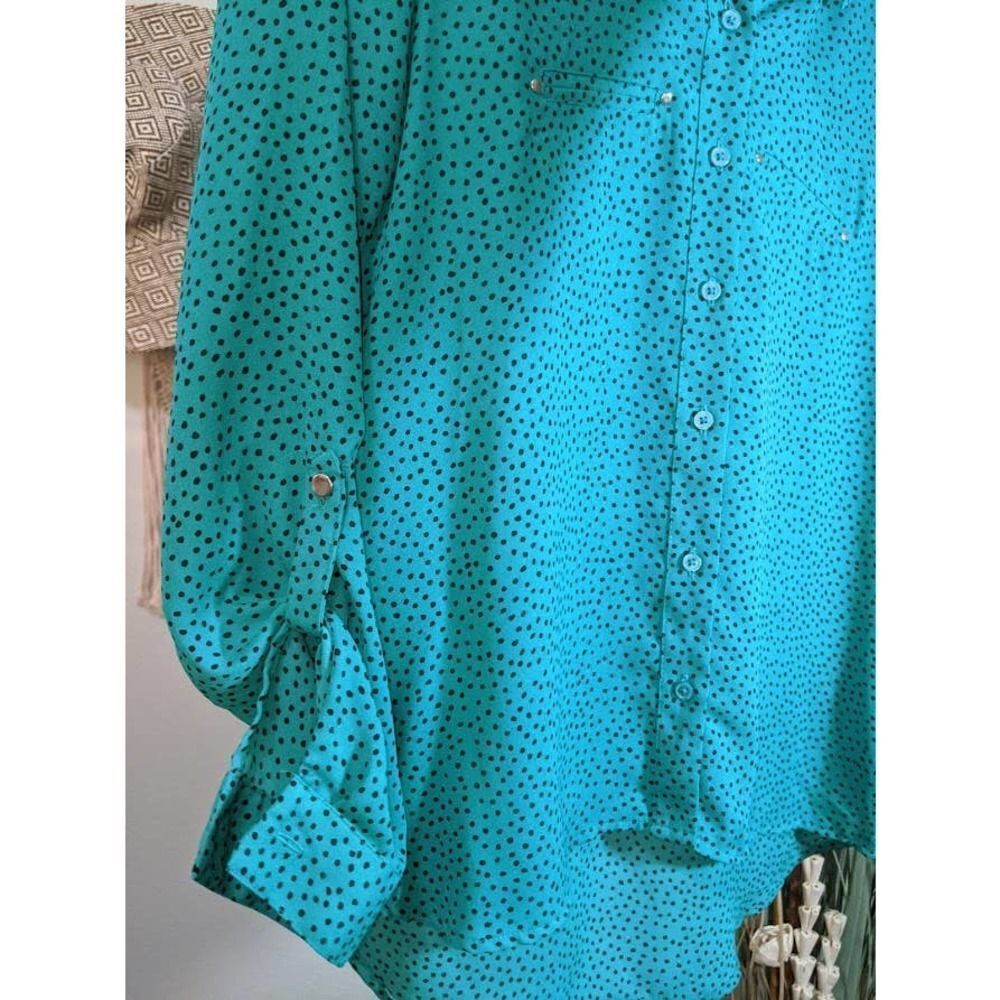 APT 9 Teal and Black Polka Dot LS Top - Picture 4 of 14